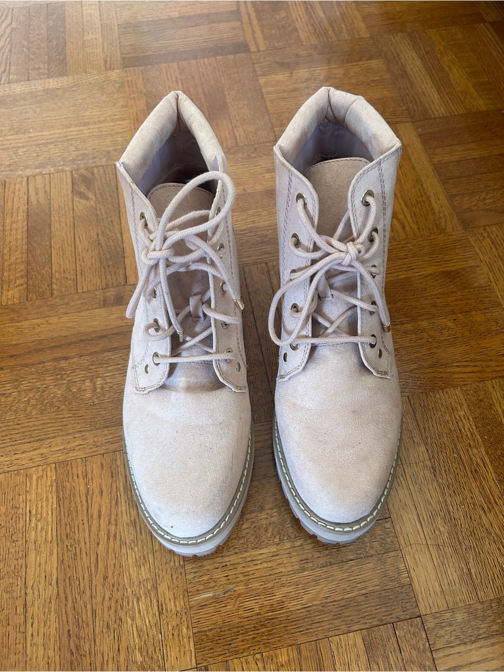Guess Lace-Up Suede Boots in Light Pink